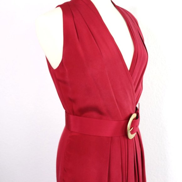 JONES NEW YORK Silk Dress Grecian V-Neck Wrap Bodice, Knee Length : Neon Red Sz - Picture 12 of 16